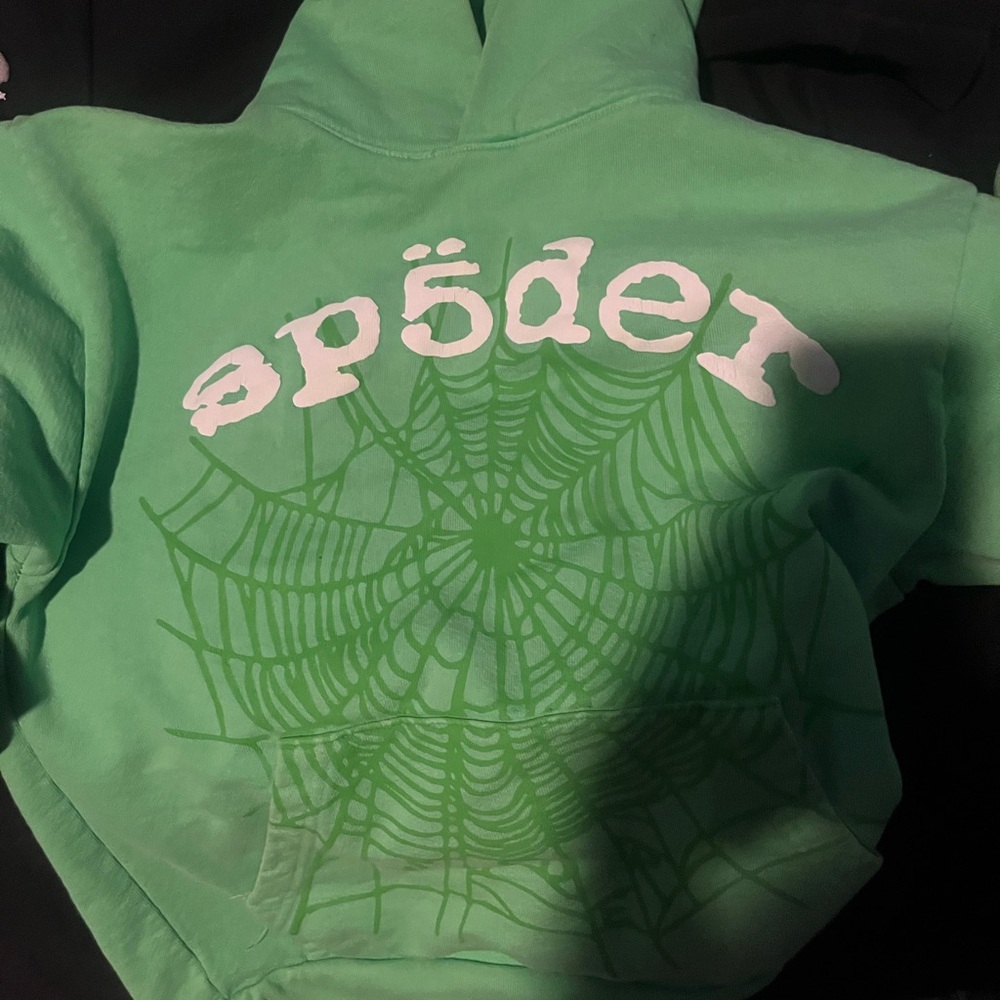 Green Kids Hoodie with Spider Web Design